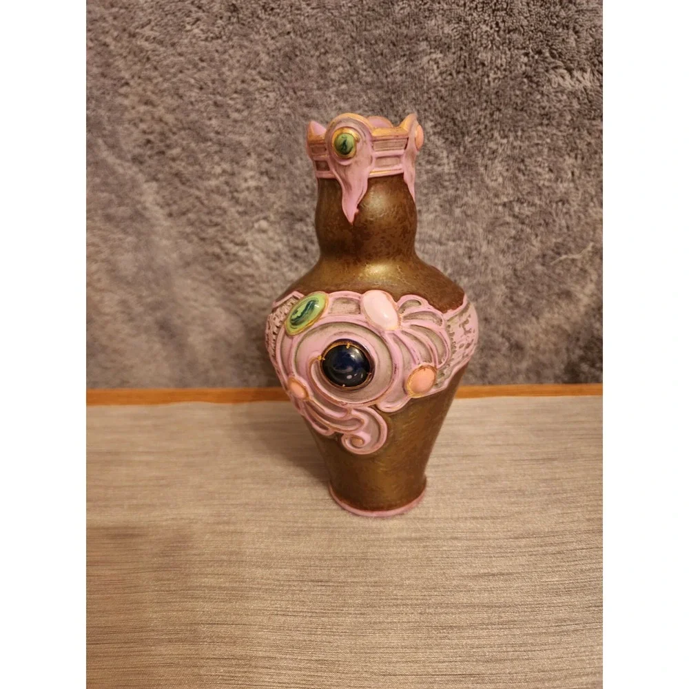 Schafer & Vater German‎ Multi - Colored Jeweled Iridescent Pottery Vase 7.25